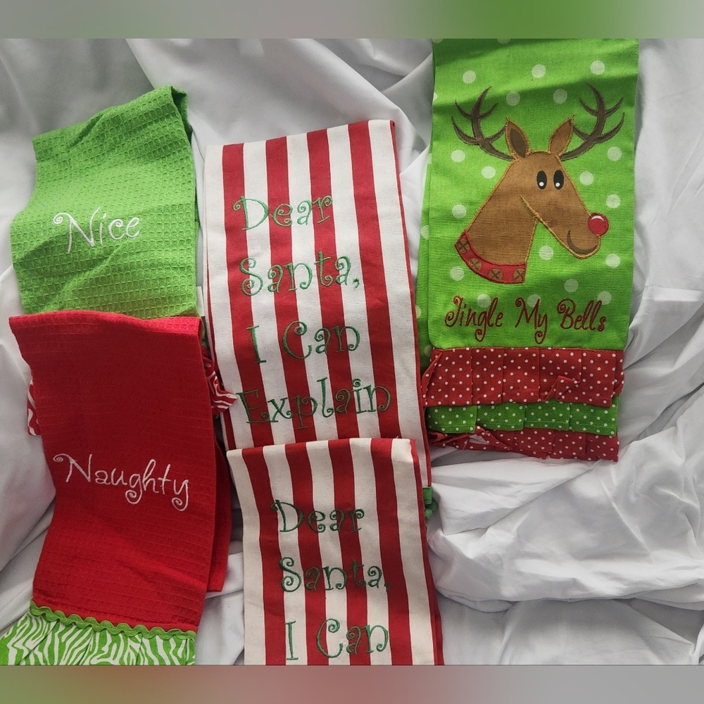 NWOT Set Of 5- Christmas tea towels Pier One